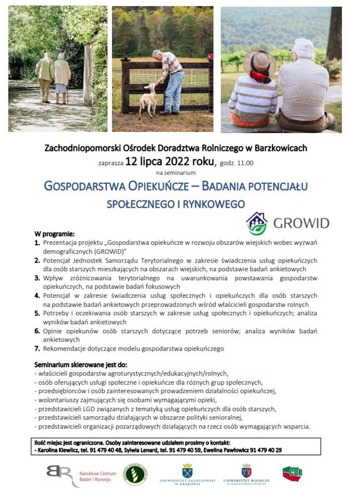 ZODR Barzkowice informacja o seminarium dot. gospodarstw opiekuńczych