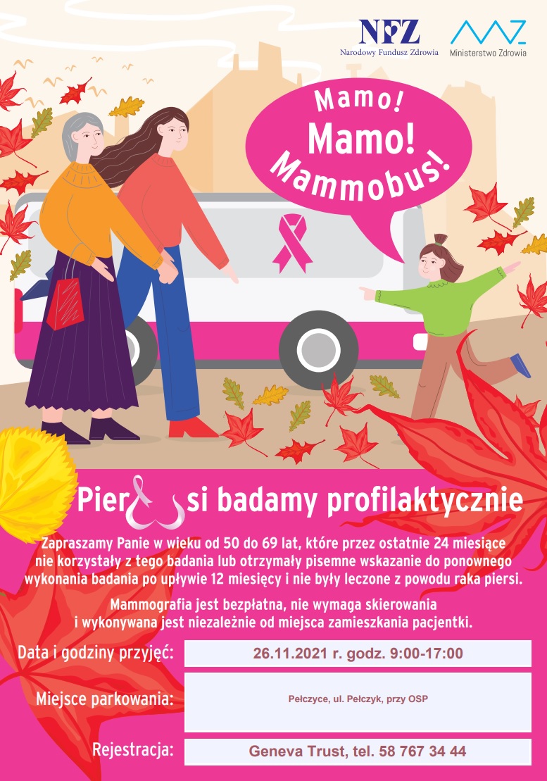 ZACHODNIOPOMORSKI ODDZIAŁ WOJEWÓDZKI NFZ  zaprasza na bezpłatne badania mammograficzne.