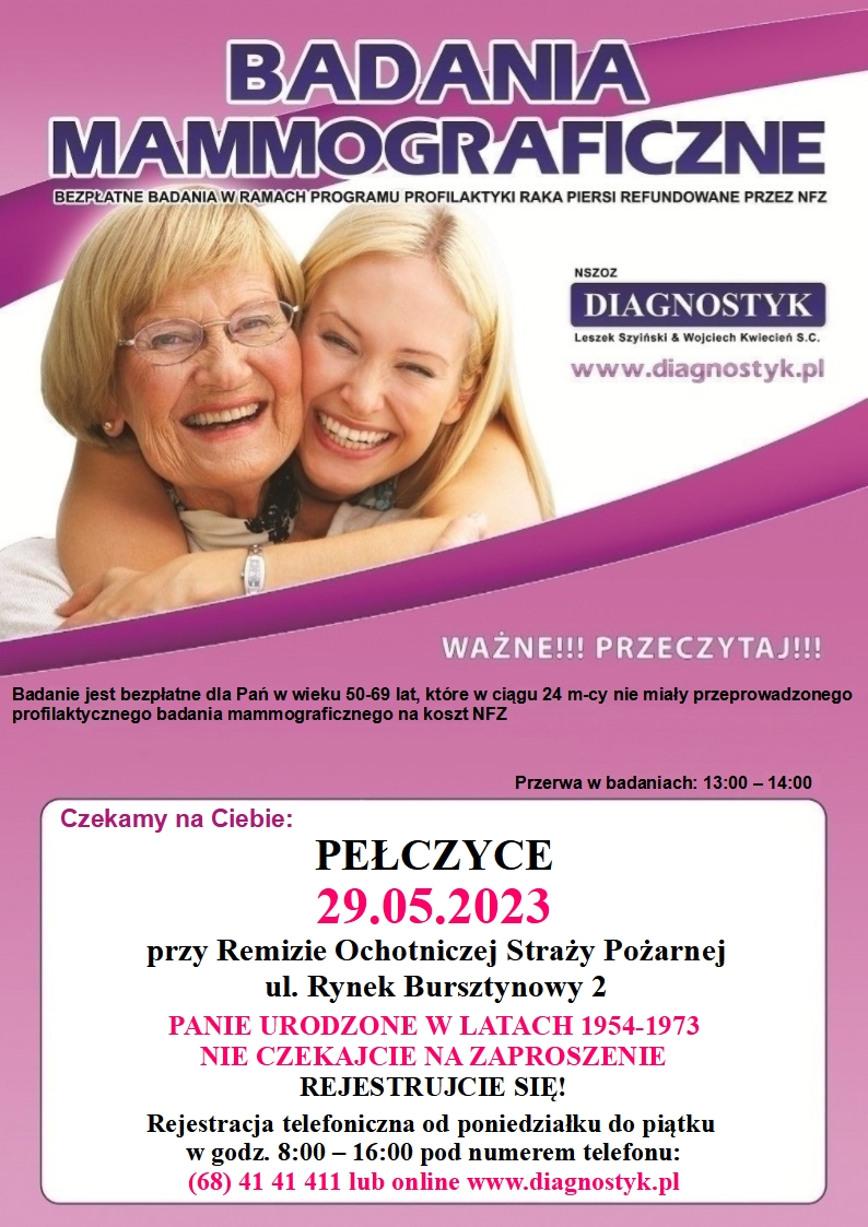 Badania mammograficzne w Pełczycach - 29.05.2023